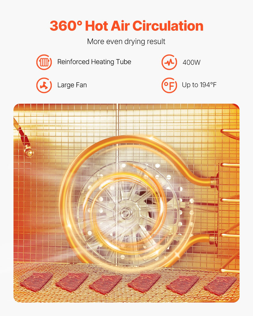 VEVOR 8 Trays Food Dehydrator Machine Stainless Steel 400W Jerky Fruit Drying