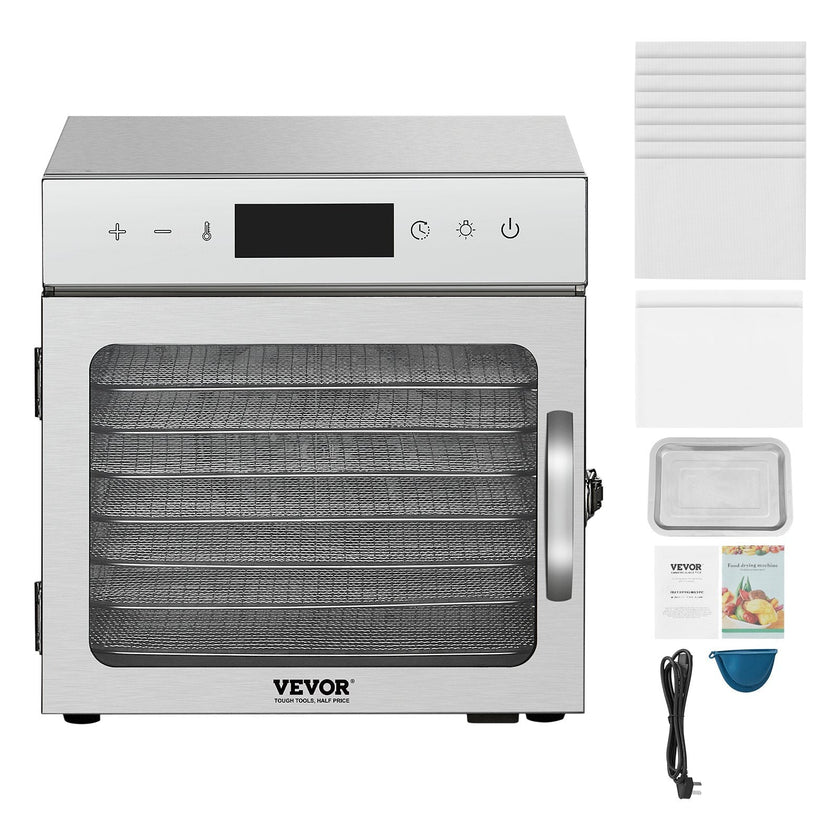 VEVOR 8 Trays Food Dehydrator Machine Stainless Steel 400W Jerky Fruit Drying