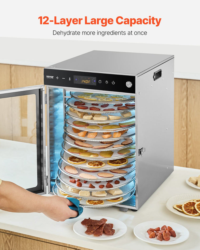 VEVOR 12 Trays Rotary Food Dehydrator Machine Stainless Steel 800W Fruit Drying