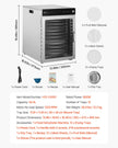 VEVOR 12 Trays Rotary Food Dehydrator Machine Stainless Steel 800W Fruit Drying