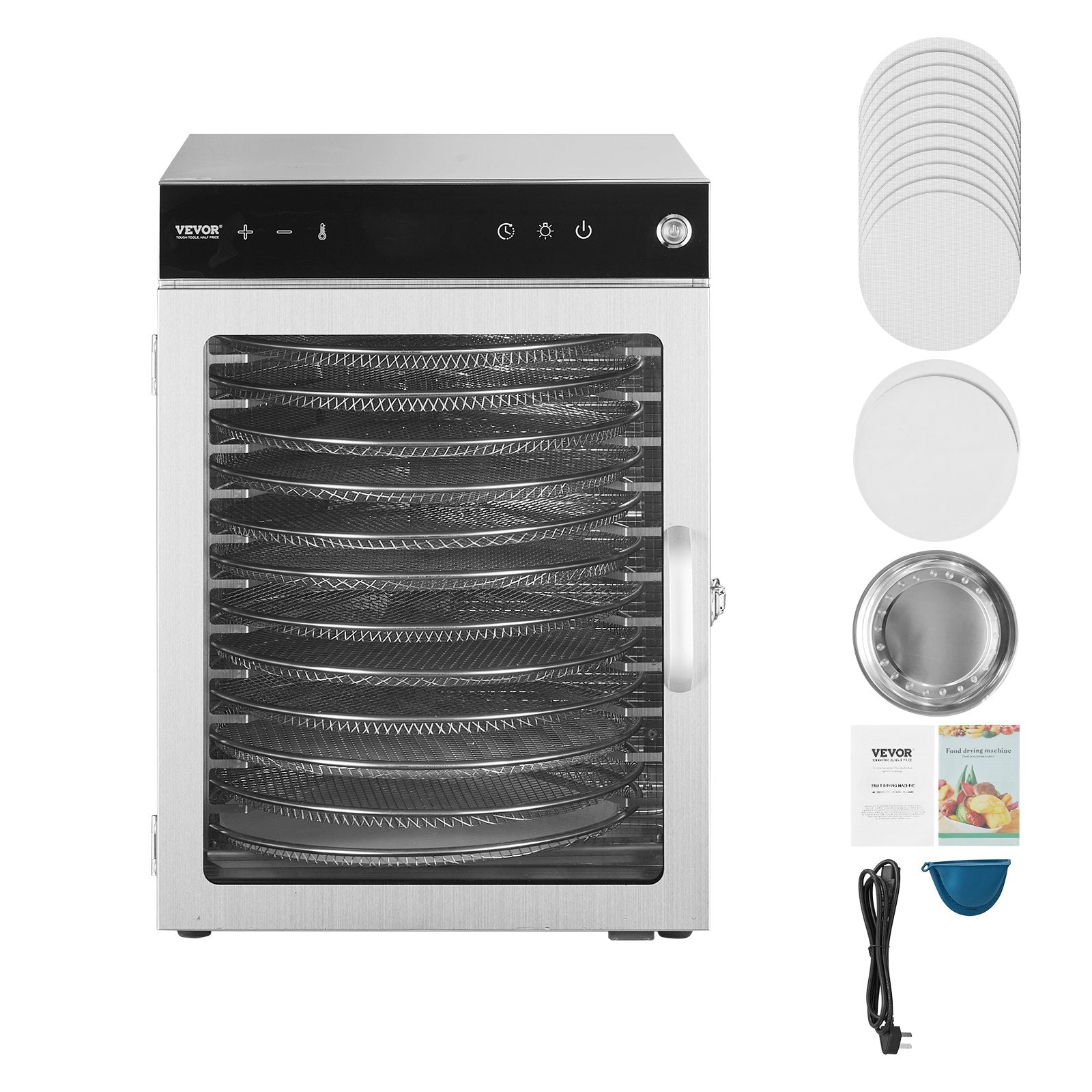VEVOR 12 Trays Rotary Food Dehydrator Machine Stainless Steel 800W Fruit Drying