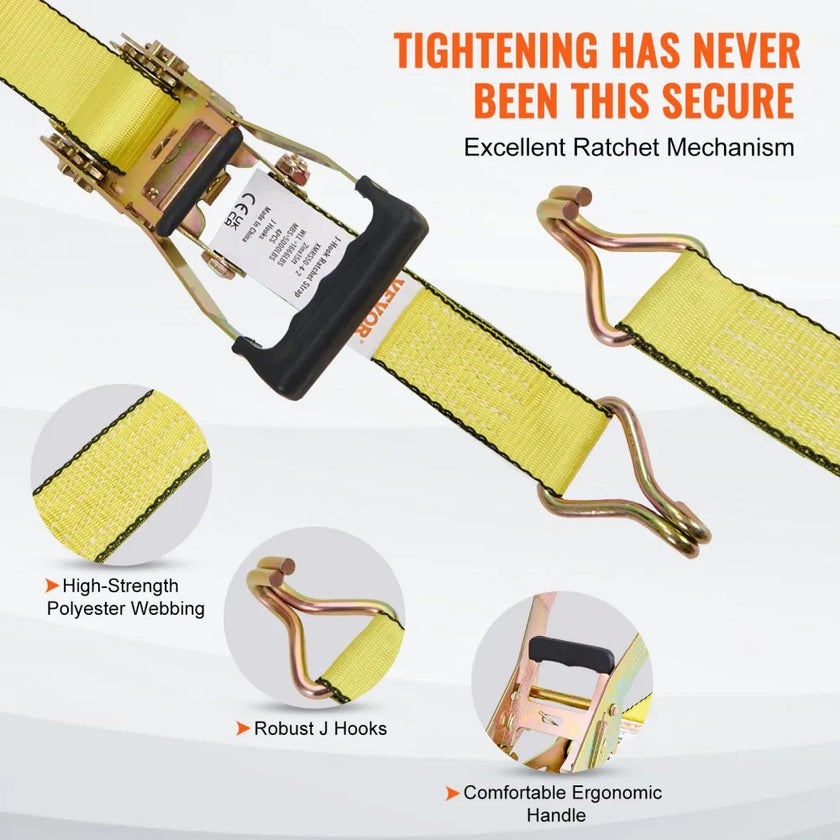 VEVOR Ratchet Tie Down Straps (4PK), 5000 lb Break Strength, Double J Hook Includes 4 Premium 2