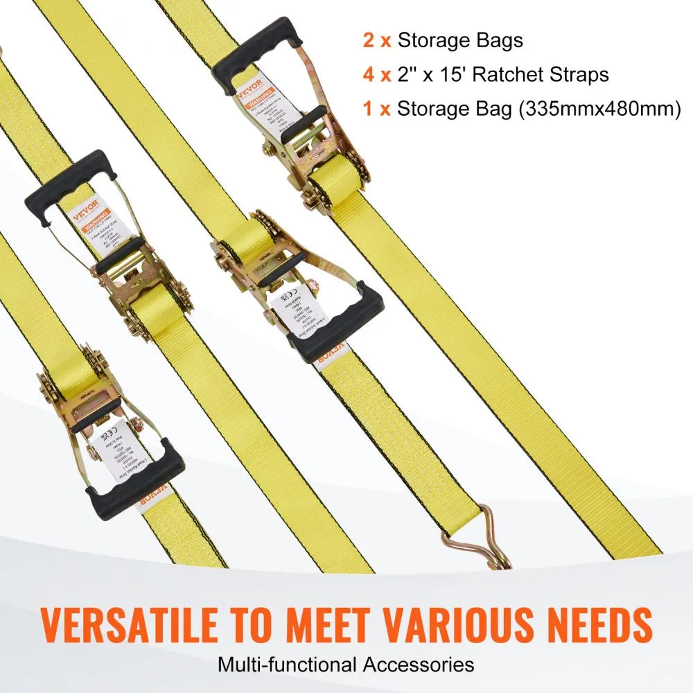 VEVOR Ratchet Tie Down Straps (4PK), 5000 lb Break Strength, Double J Hook Includes 4 Premium 2