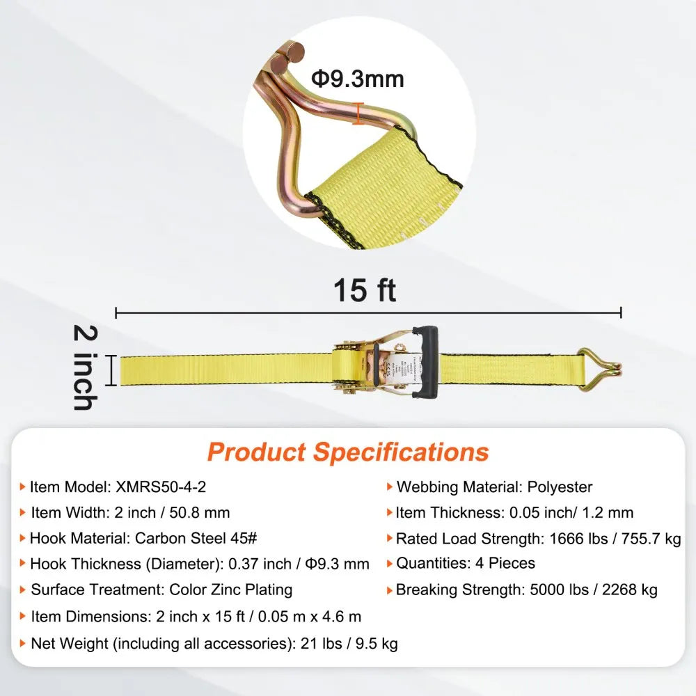 VEVOR Ratchet Tie Down Straps (4PK), 5000 lb Break Strength, Double J Hook Includes 4 Premium 2