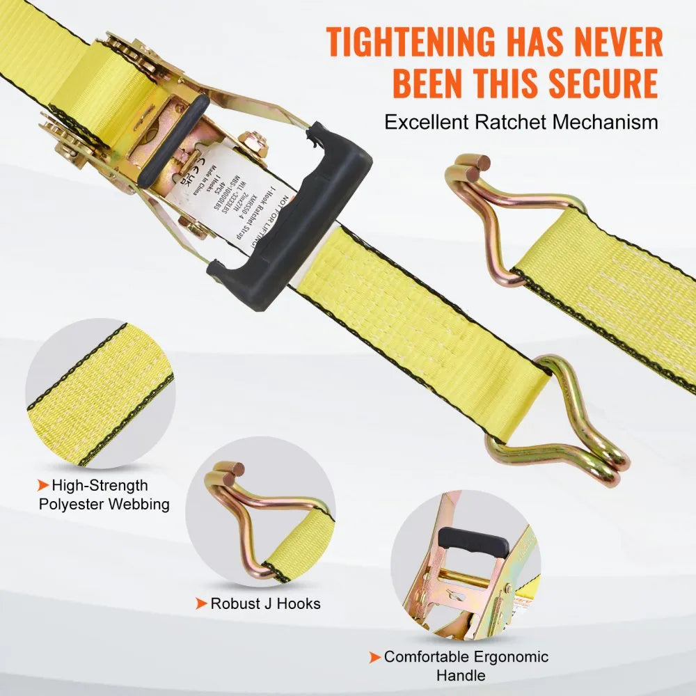 VEVOR Ratchet Tie Down Straps (4PK), 10000 lb Break Strength, Double J Hook Includes 4 Premium 2