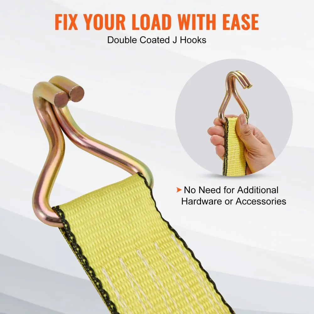 VEVOR Ratchet Tie Down Straps (4PK), 10000 lb Break Strength, Double J Hook Includes 4 Premium 2