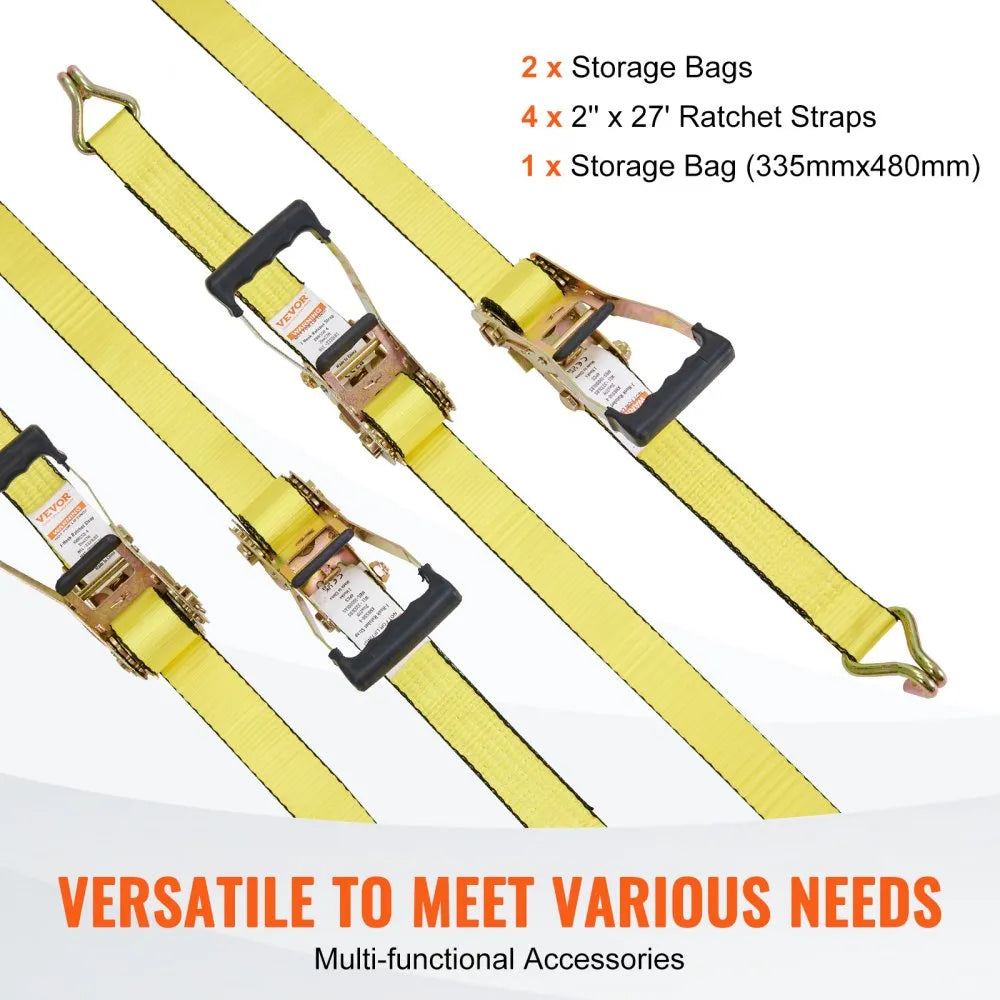 VEVOR Ratchet Tie Down Straps (4PK), 10000 lb Break Strength, Double J Hook Includes 4 Premium 2