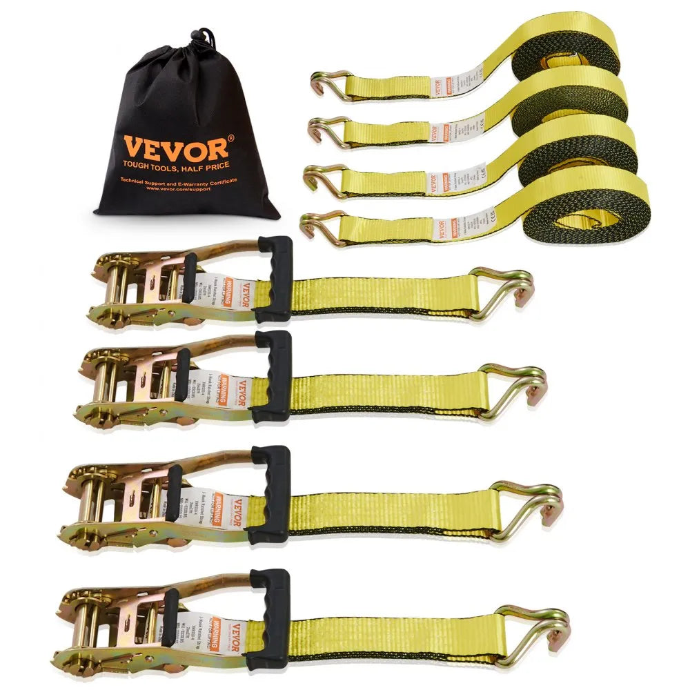 VEVOR Ratchet Tie Down Straps (4PK), 10000 lb Break Strength, Double J Hook Includes 4 Premium 2