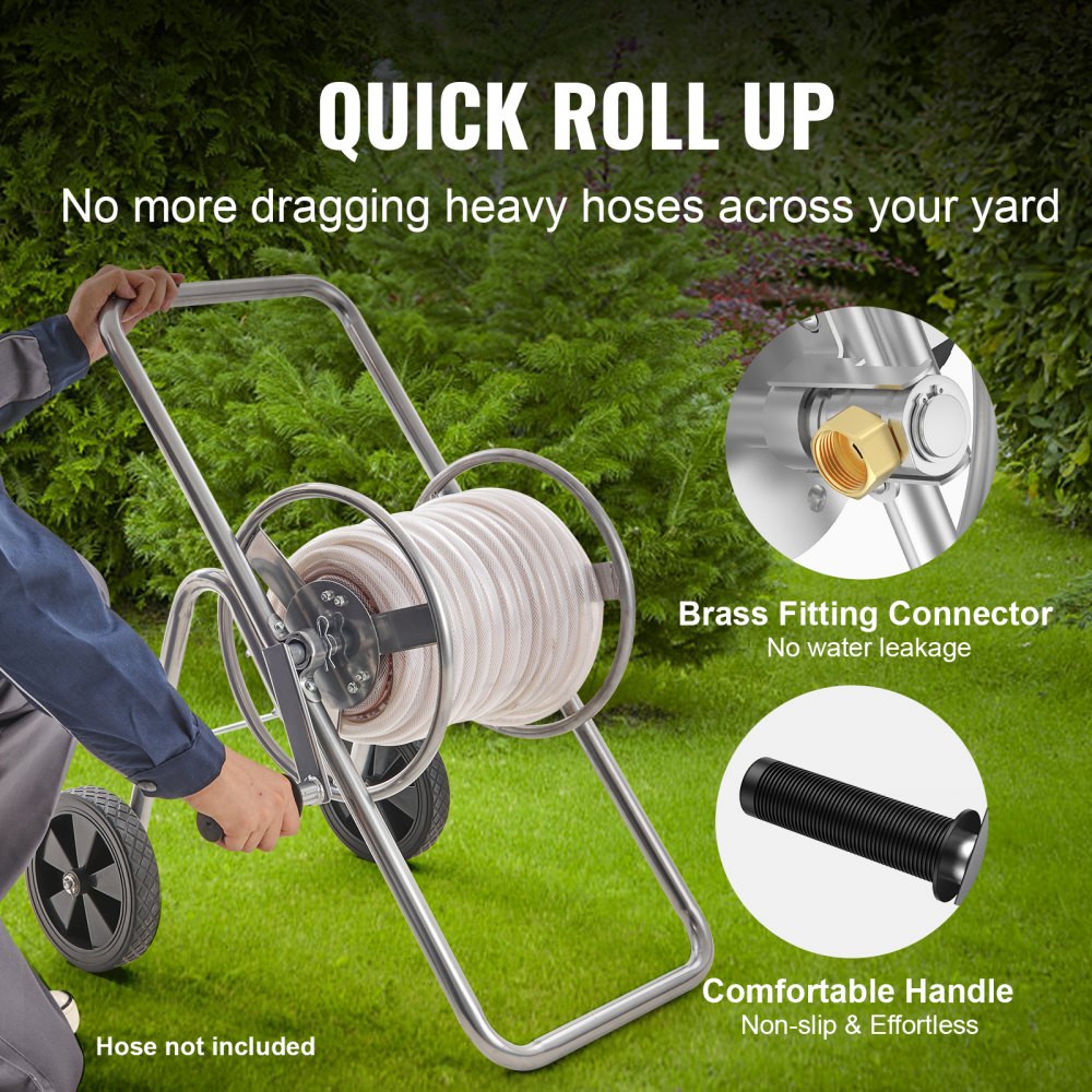VEVOR 175 ft of 5/8’’ Hose Reel Cart, (Hose Not Included), Garden Water Hose Carts Mobile Tools with Wheels, Heavy Duty Powder-coated Steel Outdoor Planting for Garden, Yard, Lawn