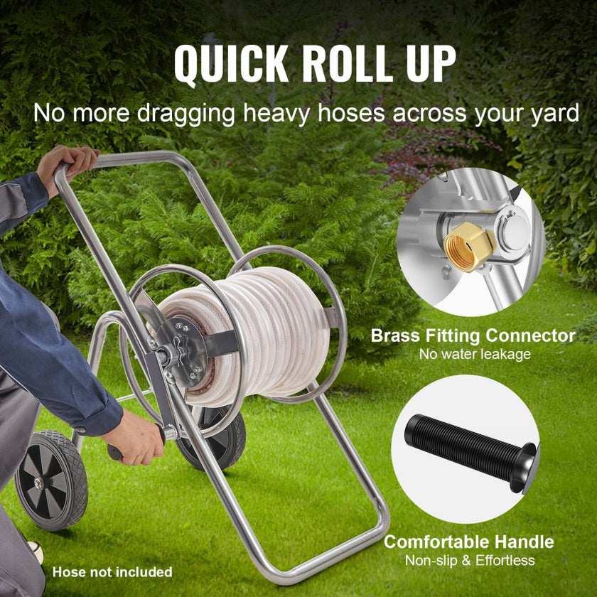 VEVOR 175 ft of 5/8’’ Hose Reel Cart, (Hose Not Included), Garden Water Hose Carts Mobile Tools with Wheels, Heavy Duty Powder-coated Steel Outdoor Planting for Garden, Yard, Lawn