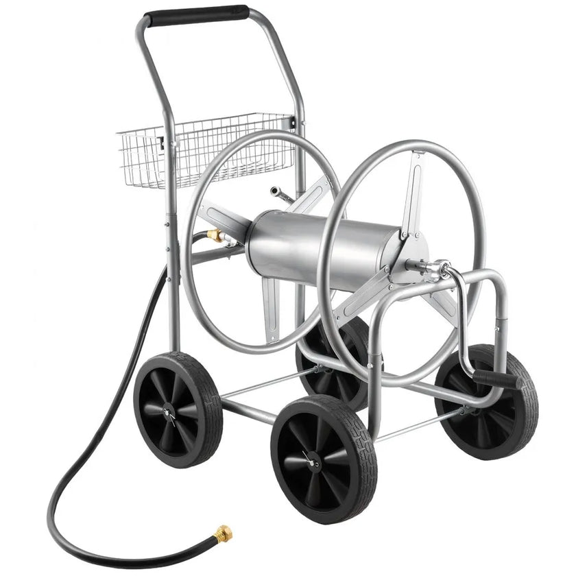 VEVOR Hose Reel Cart, Hold Up to 250 ft of 5/8’’ Hose, Garden Water Hose Carts Mobile Tools with 4 Wheels, Heavy Duty Powder-coated Steel Outdoor Planting with Storage Basket, for Garden, Yard, Lawn