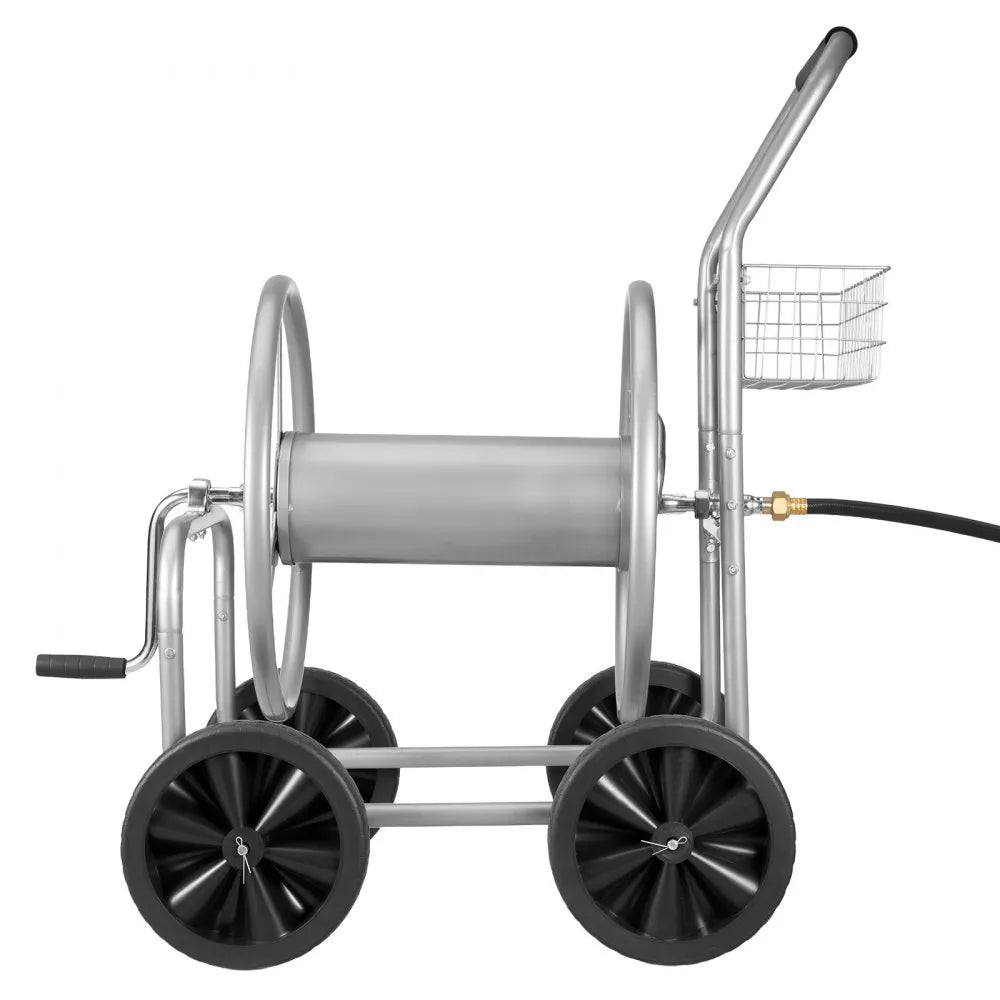 VEVOR Hose Reel Cart, Hold Up to 250 ft of 5/8’’ Hose, Garden Water Hose Carts Mobile Tools with 4 Wheels, Heavy Duty Powder-coated Steel Outdoor Planting with Storage Basket, for Garden, Yard, Lawn