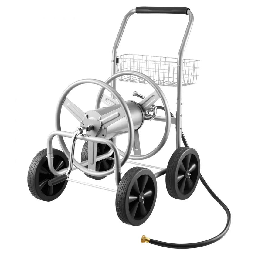 VEVOR Hose Reel Cart, Hold Up to 300 ft of 5/8’’ Hose, Garden Water Hose Carts Mobile Tools with 4 Wheels, Heavy Duty Powder-coated Steel Outdoor Planting with Storage Basket, for Garden, Yard, Lawn