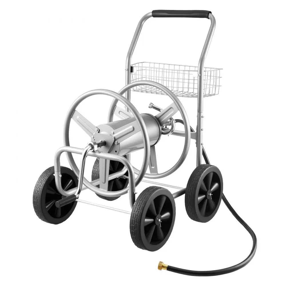 VEVOR Hose Reel Cart, Hold Up to 300 ft of 5/8’’ Hose, Garden Water Hose Carts Mobile Tools with 4 Wheels, Heavy Duty Powder-coated Steel Outdoor Planting with Storage Basket, for Garden, Yard, Lawn