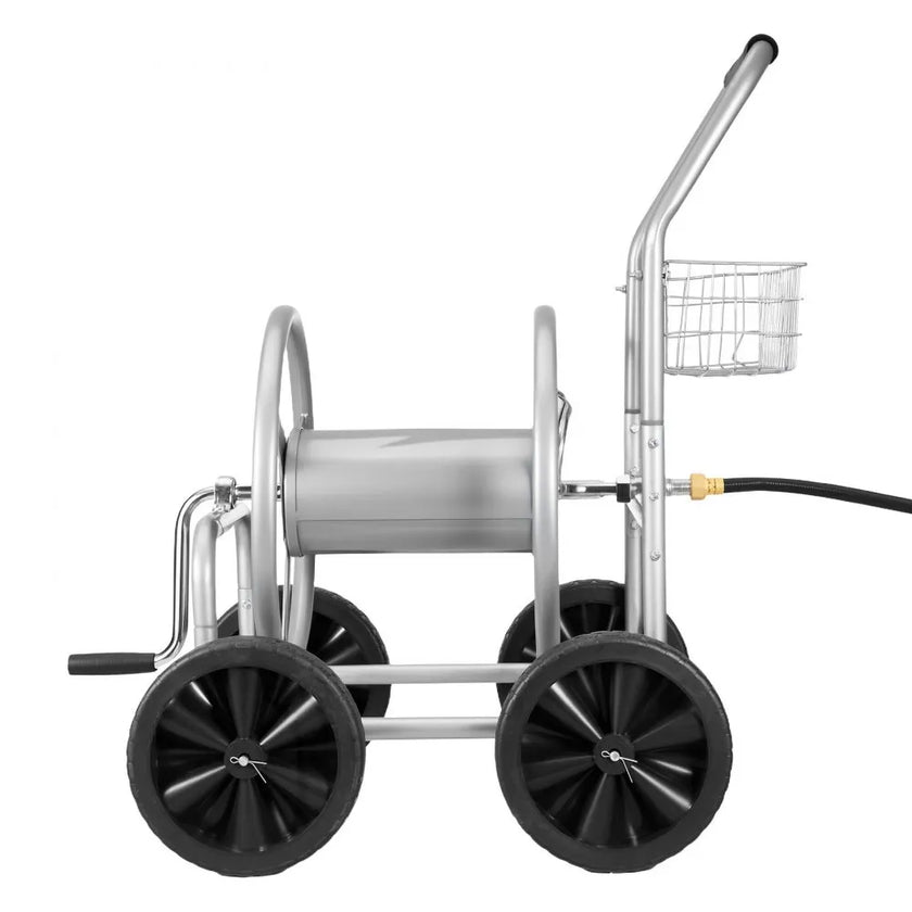 VEVOR Hose Reel Cart, Hold Up to 300 ft of 5/8’’ Hose, Garden Water Hose Carts Mobile Tools with 4 Wheels, Heavy Duty Powder-coated Steel Outdoor Planting with Storage Basket, for Garden, Yard, Lawn