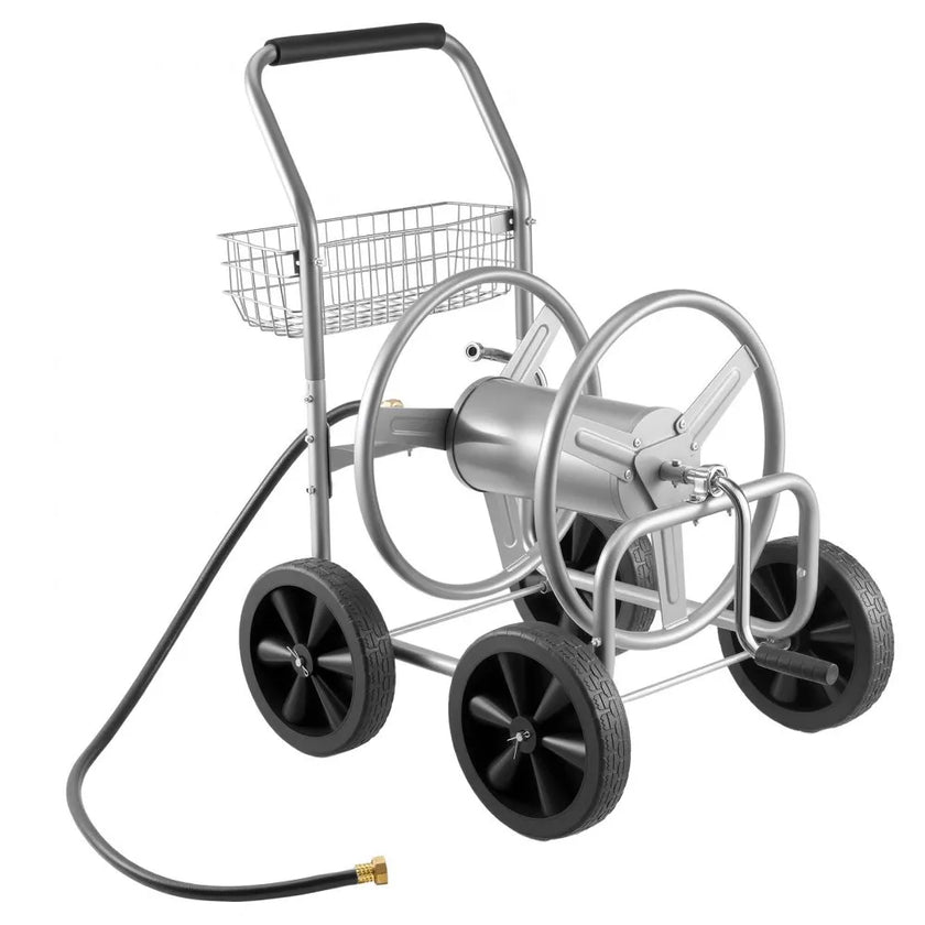 VEVOR Hose Reel Cart, Hold Up to 300 ft of 5/8’’ Hose, Garden Water Hose Carts Mobile Tools with 4 Wheels, Heavy Duty Powder-coated Steel Outdoor Planting with Storage Basket, for Garden, Yard, Lawn