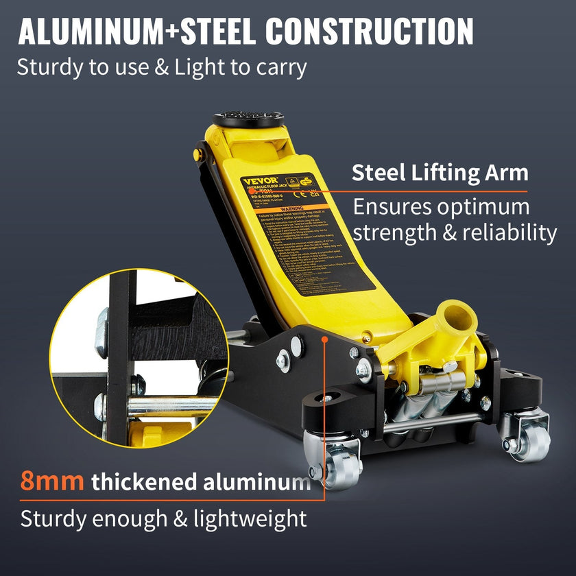 VEVOR Floor Jack, 2.5 Ton Low Profile Floor Jack, Aluminum And Steel Racing Floor Jack with Dual Pistons Quick Lift Pump, 3-3/4