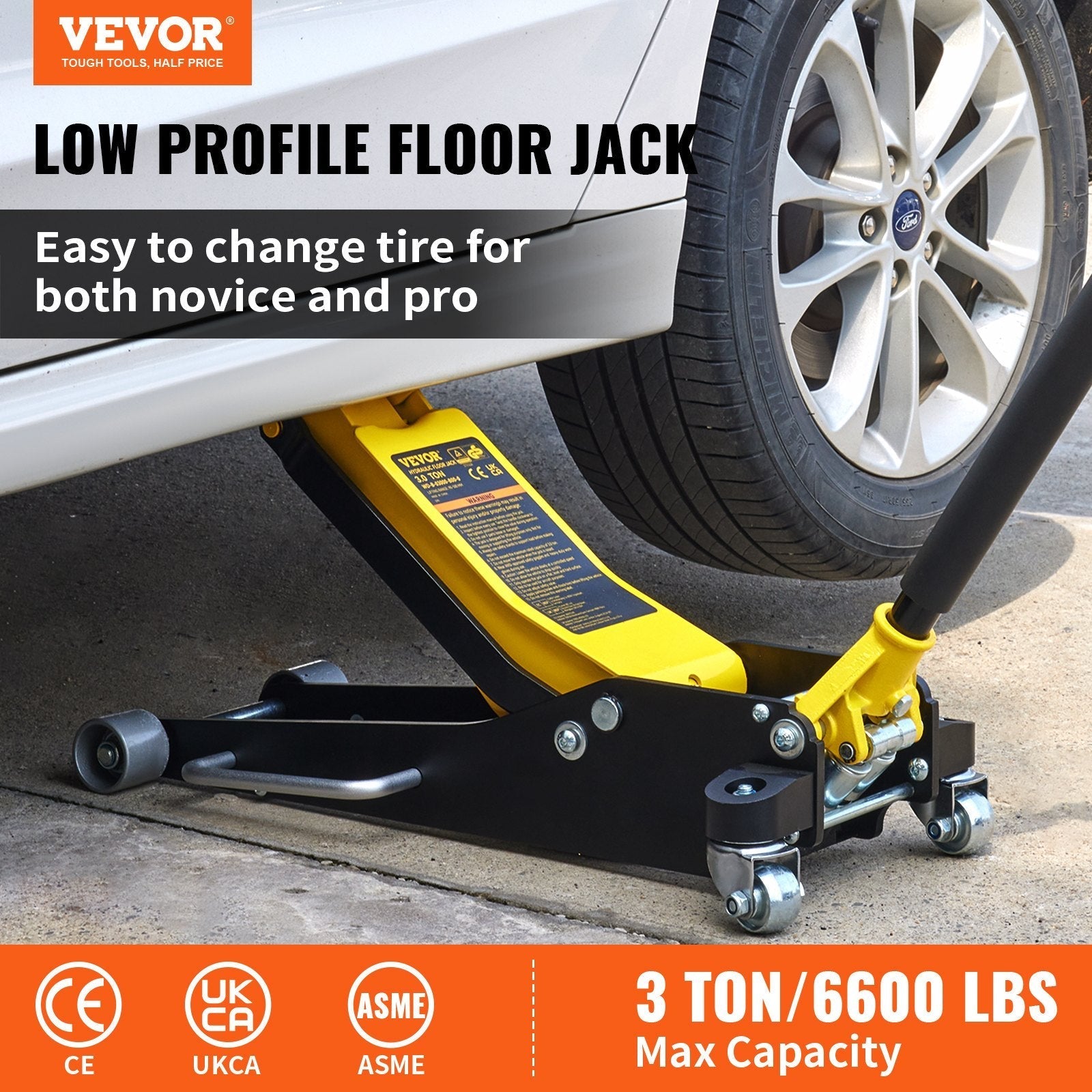 VEVOR Floor Jack, 3 Ton Low Profile Floor Jack, Aluminum and Steel Racing Floor Jack with Dual Pistons Quick Lift Pump, Floor Jack Lifting Range 3-6/11