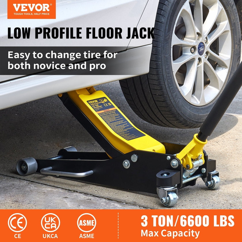 VEVOR Floor Jack, 3 Ton Low Profile Floor Jack, Aluminum and Steel Racing Floor Jack with Dual Pistons Quick Lift Pump, Floor Jack Lifting Range 3-6/11