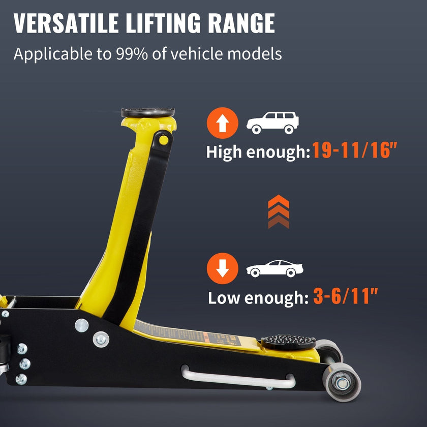 VEVOR Floor Jack, 3 Ton Low Profile Floor Jack, Aluminum and Steel Racing Floor Jack with Dual Pistons Quick Lift Pump, Floor Jack Lifting Range 3-6/11