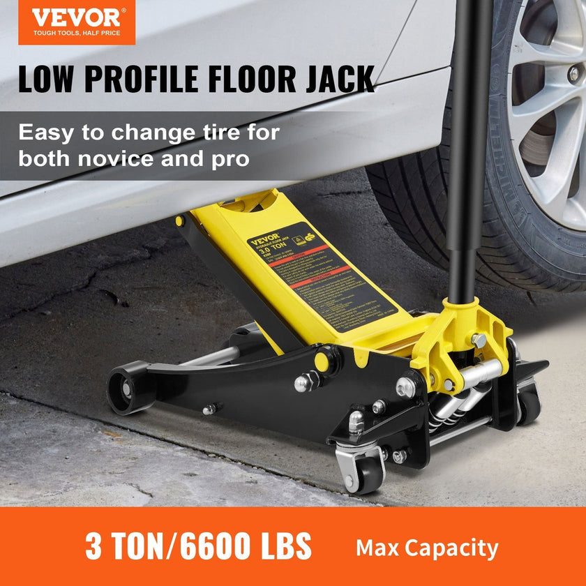 VEVOR Floor Jack, 3 Ton Low Profile Floor Jack, Heavy-duty Steel Racing Floor Jack with Dual Pistons Quick Lift Pump, Floor Jack Lifting Range 3.35