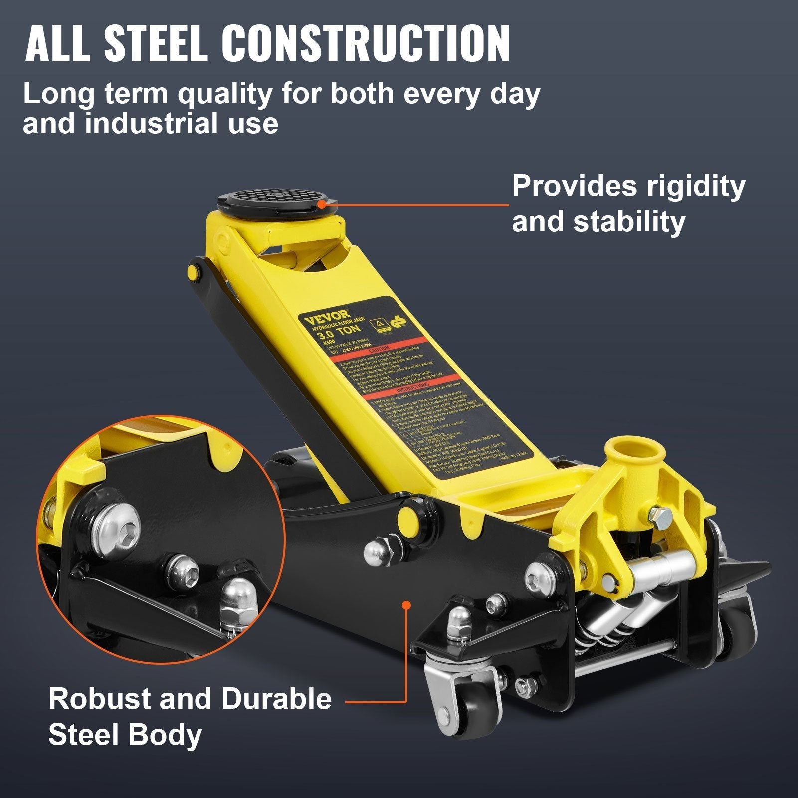 VEVOR Floor Jack, 3 Ton Low Profile Floor Jack, Heavy-duty Steel Racing Floor Jack with Dual Pistons Quick Lift Pump, Floor Jack Lifting Range 3.35