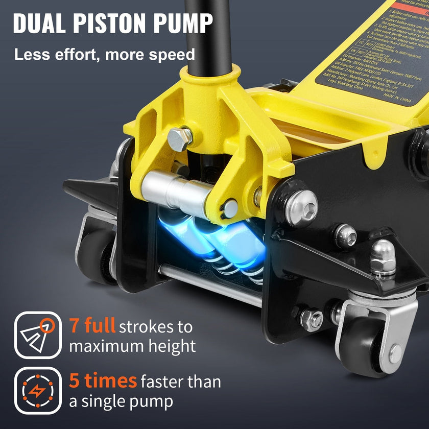 VEVOR Floor Jack, 3 Ton Low Profile Floor Jack, Heavy-duty Steel Racing Floor Jack with Dual Pistons Quick Lift Pump, Floor Jack Lifting Range 3.35