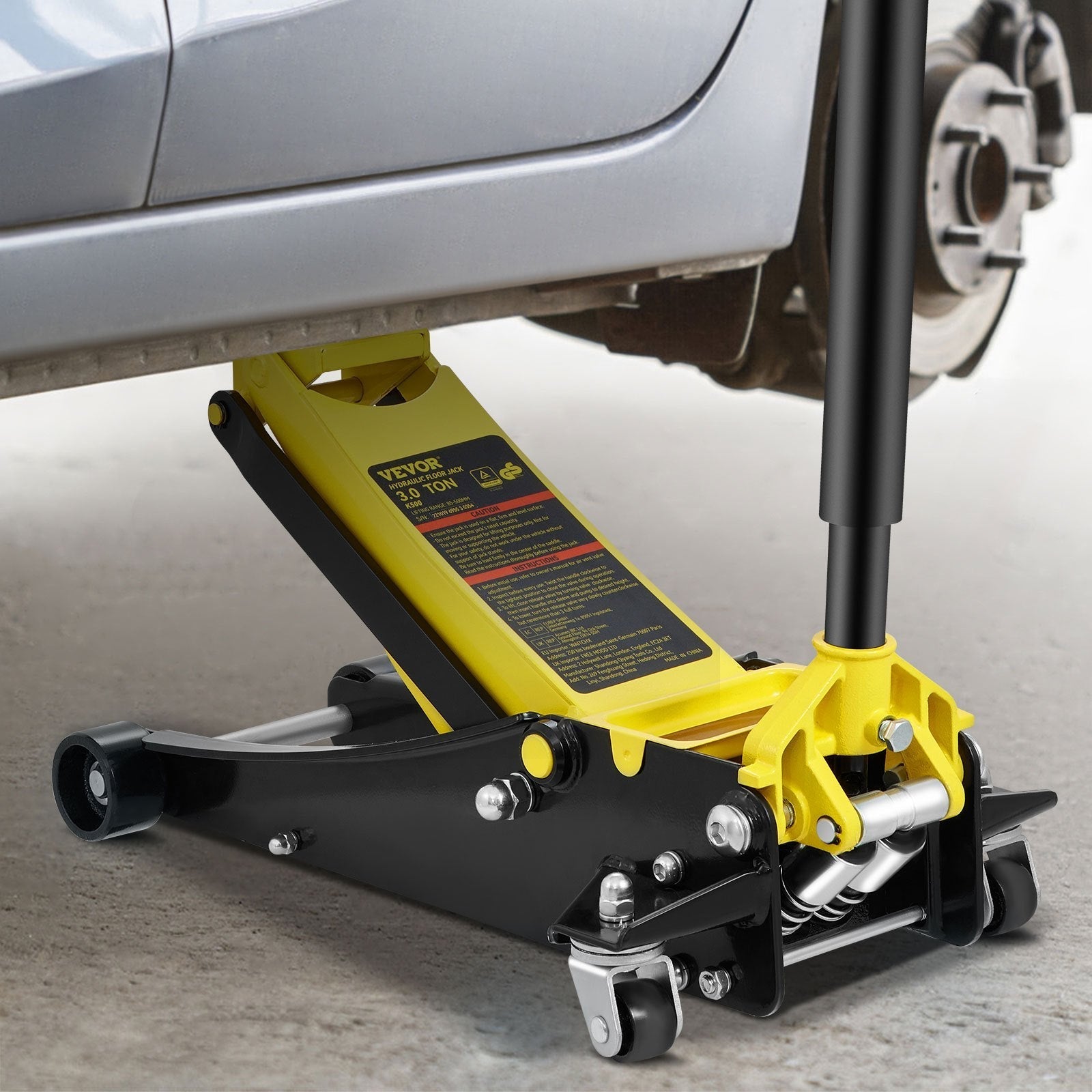 VEVOR Floor Jack, 3 Ton Low Profile Floor Jack, Heavy-duty Steel Racing Floor Jack with Dual Pistons Quick Lift Pump, Floor Jack Lifting Range 3.35