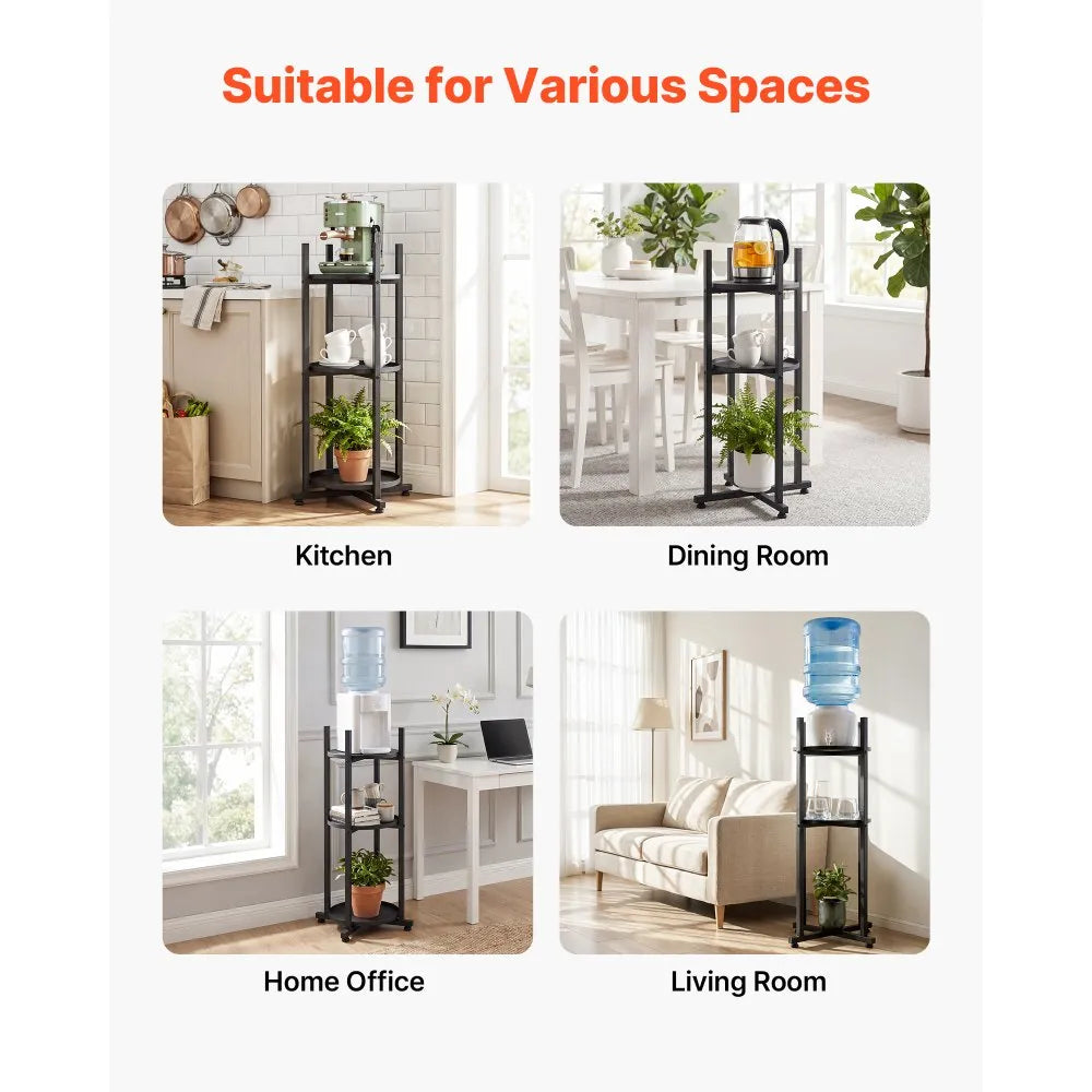 VEVOR 2-Tier Water Dispenser Stand for 1 Water Jug, Heavy-Duty Water Bottle Holder Rack with Detachable Storage Shelf, Cross-Shaped Stable Base, Black