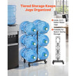 Product Title: VEVOR 3-Tier Water Jug Holder for 6 Bottles, Double Row Foldable Water Bottle Storage Rack with Casters, Locking Wheels, Adjustable Feet & Heavy-Duty Steel Frame, Black