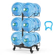 Product Title: VEVOR 3-Tier Water Jug Holder for 6 Bottles, Double Row Foldable Water Bottle Storage Rack with Casters, Locking Wheels, Adjustable Feet & Heavy-Duty Steel Frame, Black