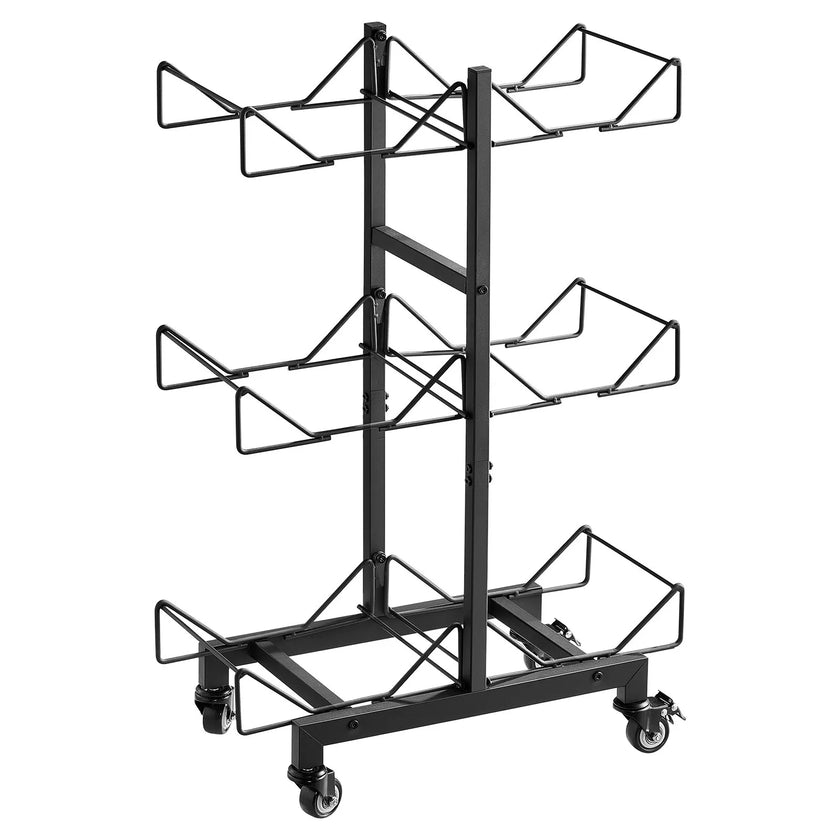 Product Title: VEVOR 3-Tier Water Jug Holder for 6 Bottles, Double Row Foldable Water Bottle Storage Rack with Casters, Locking Wheels, Adjustable Feet & Heavy-Duty Steel Frame, Black