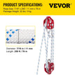 Twin Sheave Block and Tackle 6600lbs Pulley 250Ft, 7/16Inch Double Braid Rope