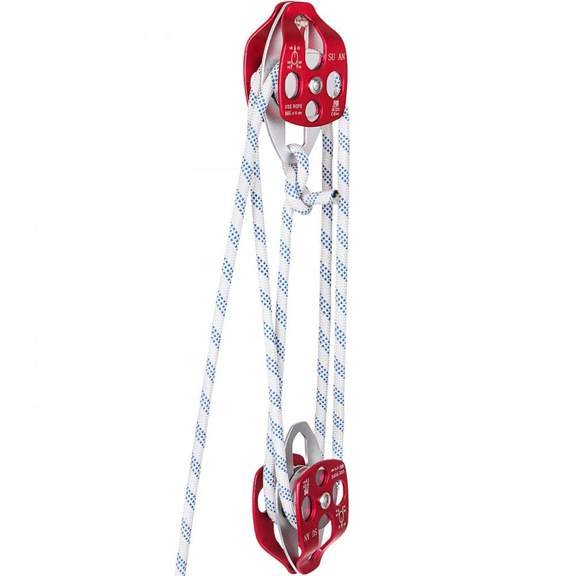 VEVOR Twin Sheave Block and Tackle 2/5-1/2Inch 100-200Ft Twin Sheave Block with Braid Rope 6600-7705LBS Double Pulley Rigging