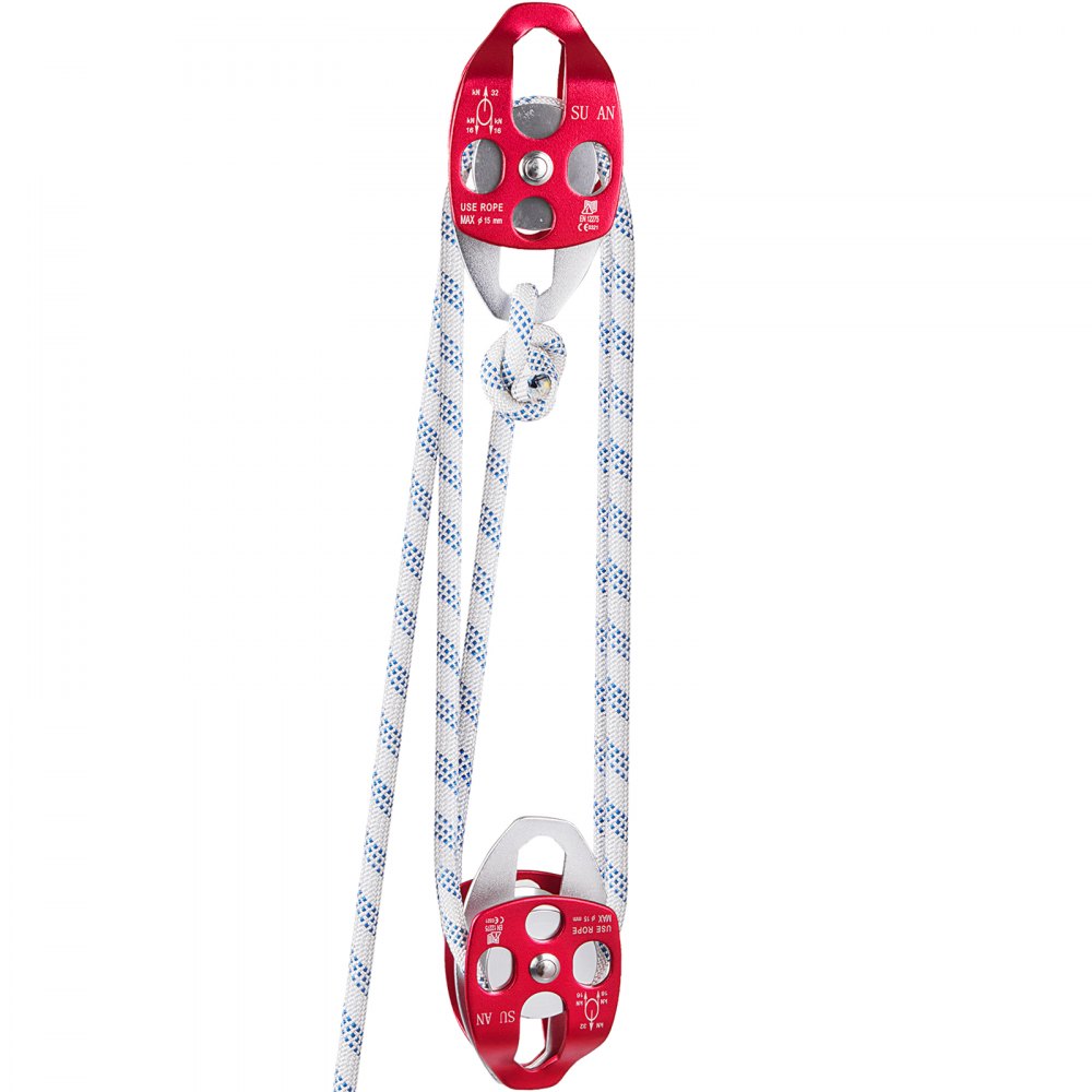 VEVOR Twin Sheave Block and Tackle 2/5-1/2Inch 100-200Ft Twin Sheave Block with Braid Rope 6600-7705LBS Double Pulley Rigging