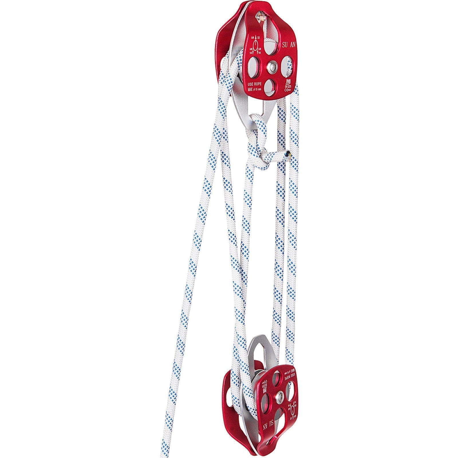 Twin Sheave Block and Tackle 7700Lb Pulley System 200 feet 1/2 Double Braid Rope