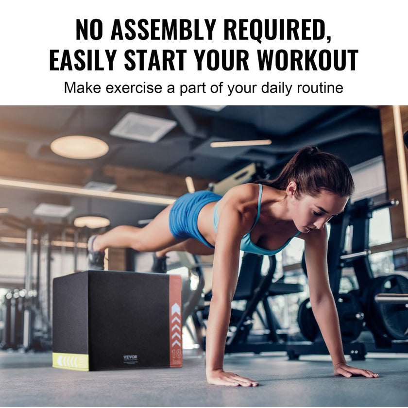 VEVOR 3 in 1 Plyometric Jump Box, 20/18/16 Inch Cotton Plyo Box, Platform & Jumping Agility Box, Anti-Slip Fitness Exercise Step Up Box for Home Gym Training, Conditioning Strength Training, Black