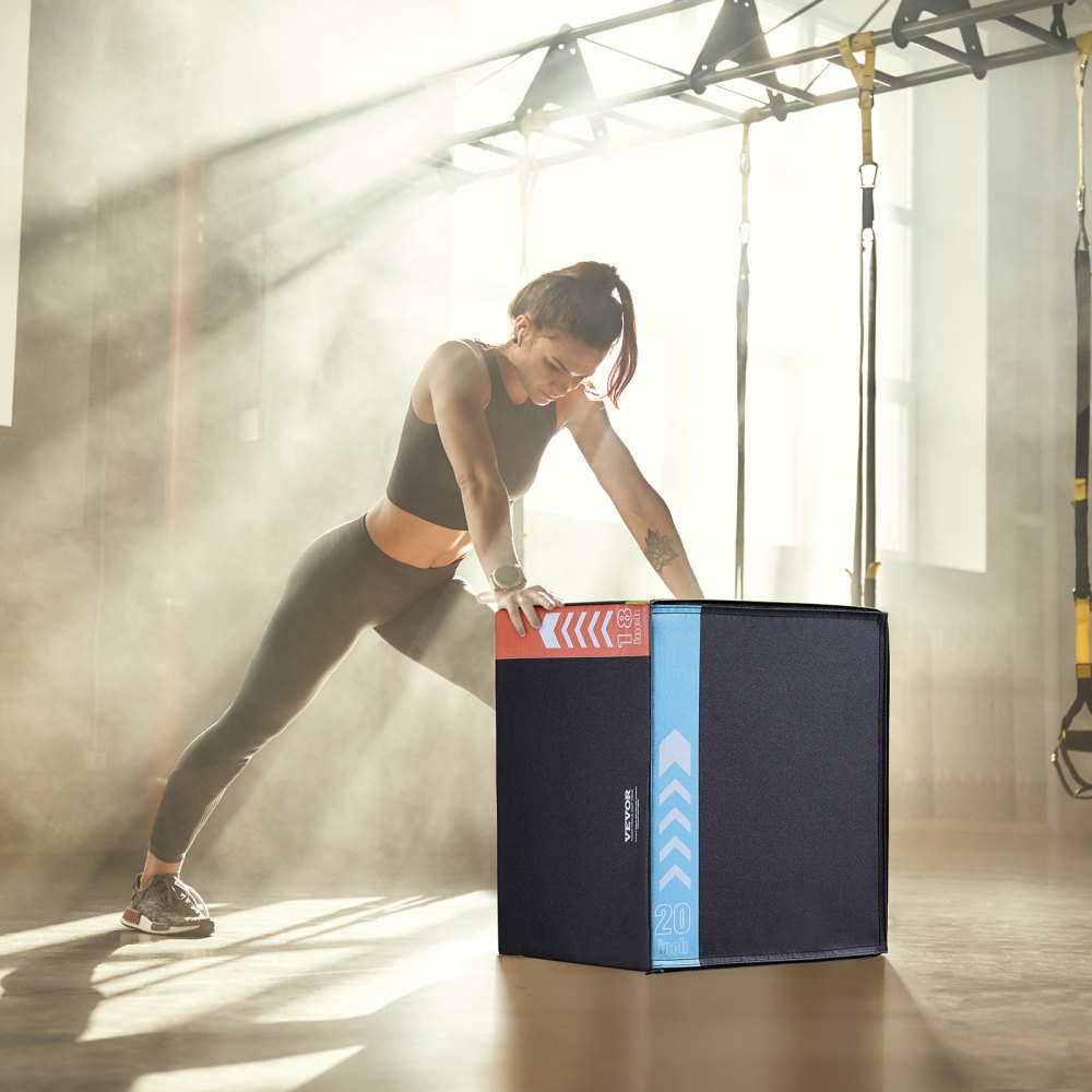 VEVOR 3 in 1 Plyometric Jump Box, 20/18/16 Inch Cotton Plyo Box, Platform & Jumping Agility Box, Anti-Slip Fitness Exercise Step Up Box for Home Gym Training, Conditioning Strength Training, Black
