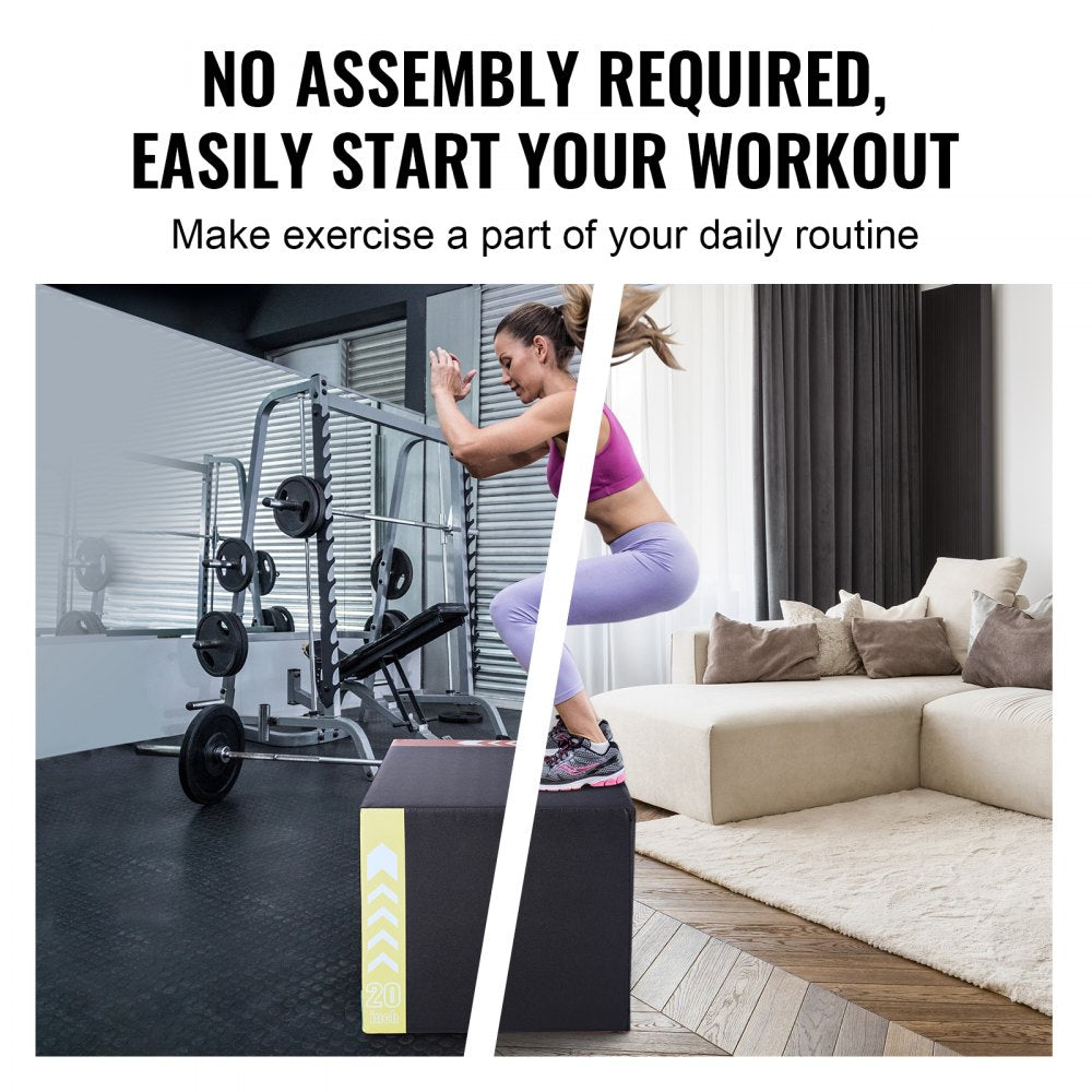 VEVOR 3 in 1 Plyometric Jump Box, 30/24/20 Inch Cotton Plyo Box, Platform & Jumping Agility Box, Anti-Slip Fitness Exercise Step Up Box for Home Gym Training, Conditioning Strength Training, Black
