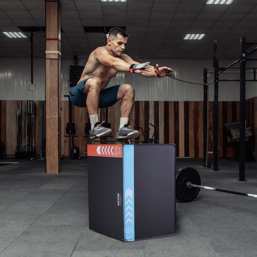 VEVOR 3 in 1 Plyometric Jump Box, 30/24/20 Inch Cotton Plyo Box, Platform & Jumping Agility Box, Anti-Slip Fitness Exercise Step Up Box for Home Gym Training, Conditioning Strength Training, Black