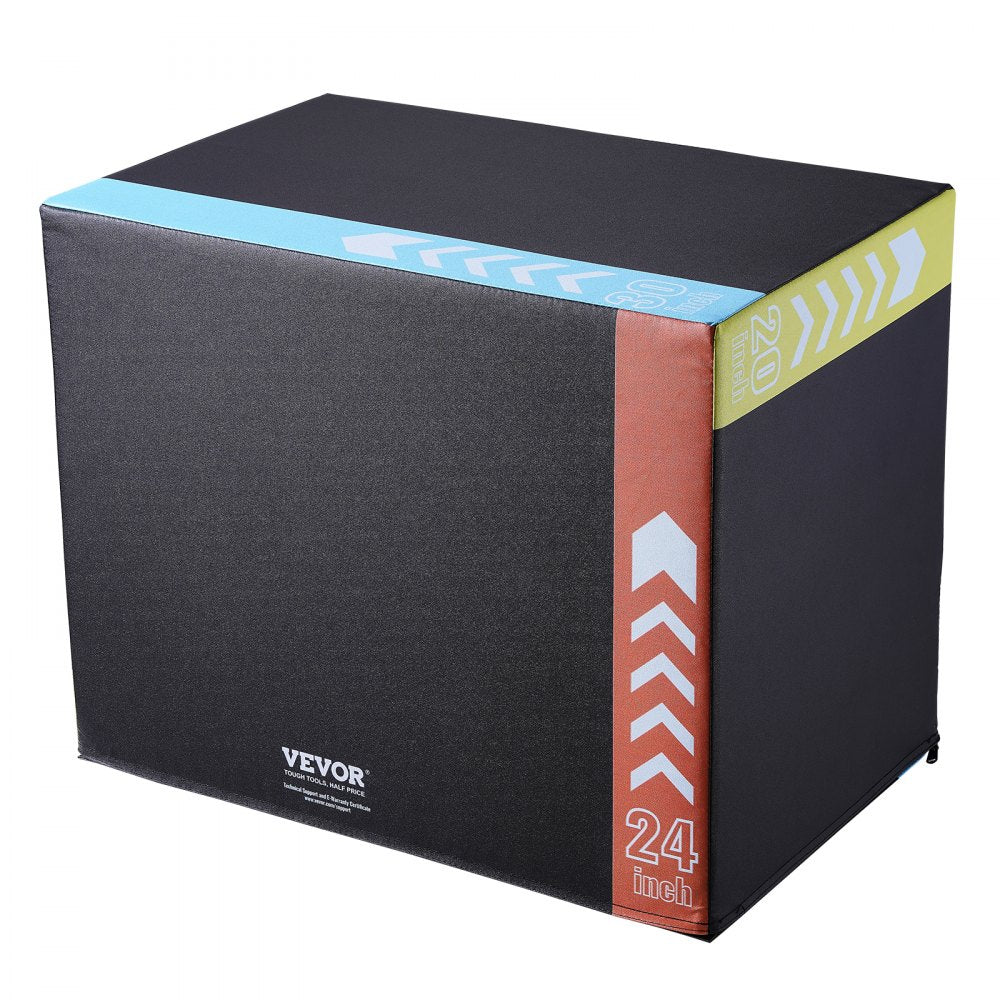 VEVOR 3 in 1 Plyometric Jump Box, 30/24/20 Inch Cotton Plyo Box, Platform & Jumping Agility Box, Anti-Slip Fitness Exercise Step Up Box for Home Gym Training, Conditioning Strength Training, Black