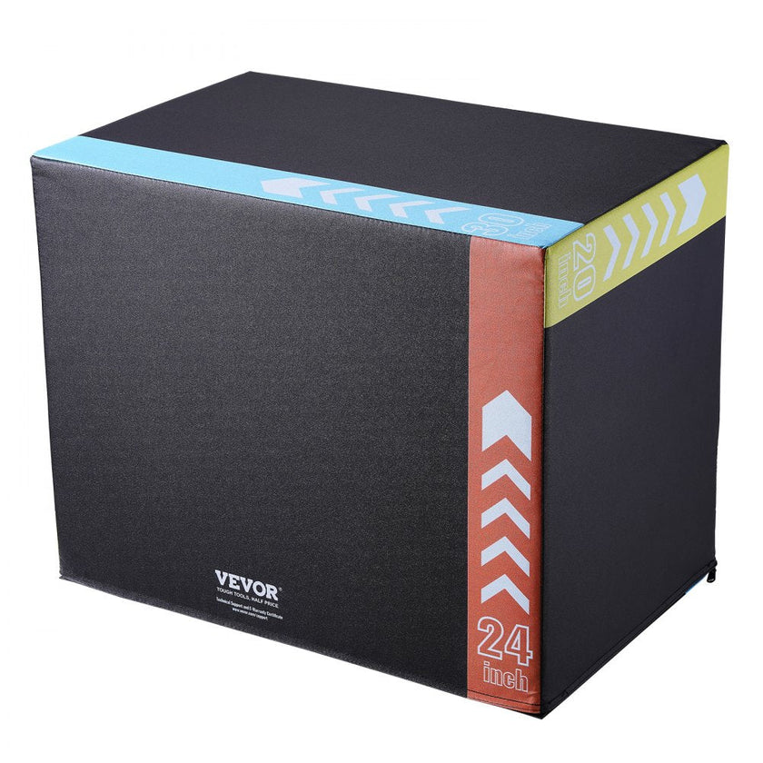 VEVOR 3 in 1 Plyometric Jump Box, 30/24/20 Inch Cotton Plyo Box, Platform & Jumping Agility Box, Anti-Slip Fitness Exercise Step Up Box for Home Gym Training, Conditioning Strength Training, Black