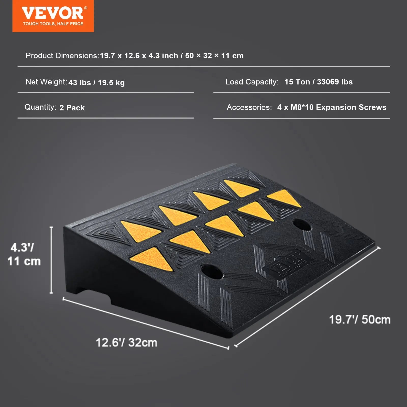 VEVOR Rubber Curb Ramp 2 Pack, 4.3