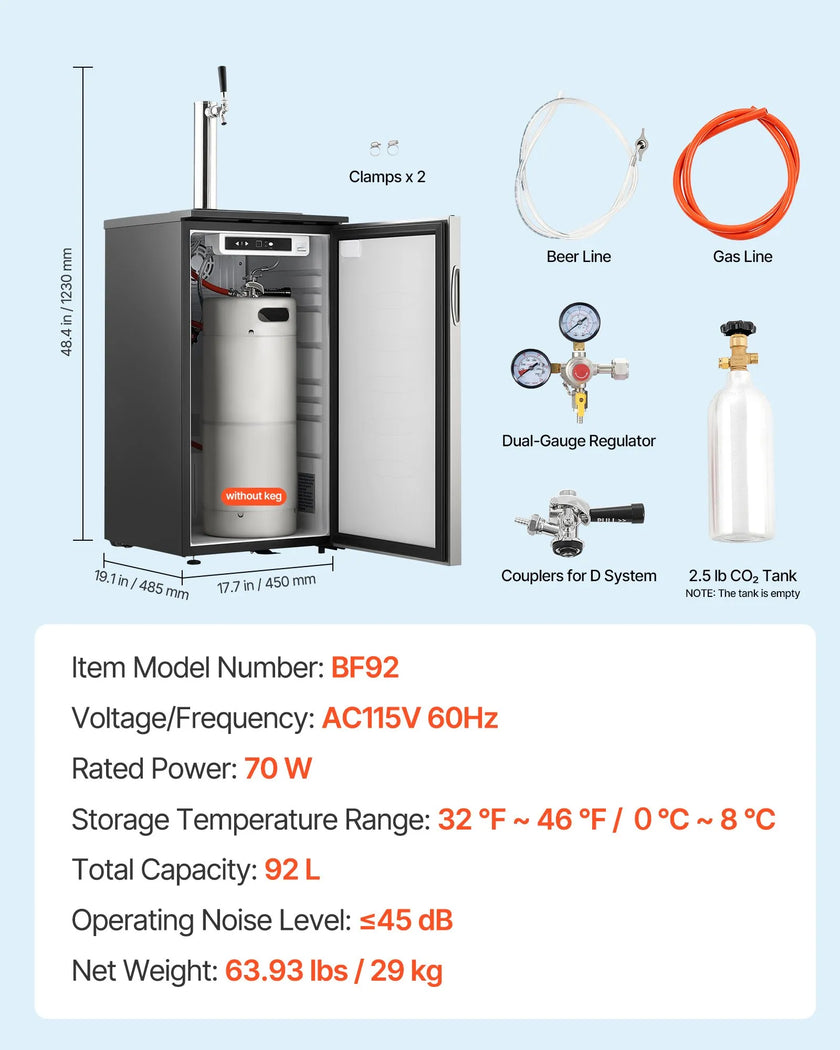 VEVOR Beer Kegerator – Single Tap Commercial Draft Beer Dispenser, 92L Capacity