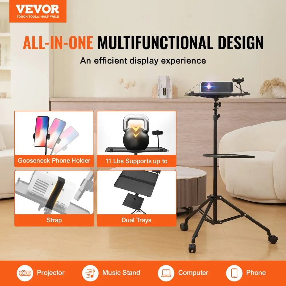 VEVOR Projector Stand with Wheels Laptop Stand Tripod Height from 31.3 to 67.3