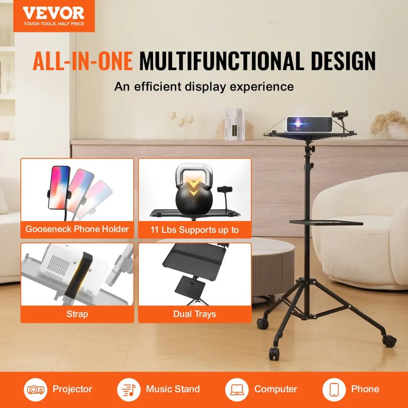 VEVOR Projector Stand with Wheels Laptop Stand Tripod Height from 31.3 to 67.3