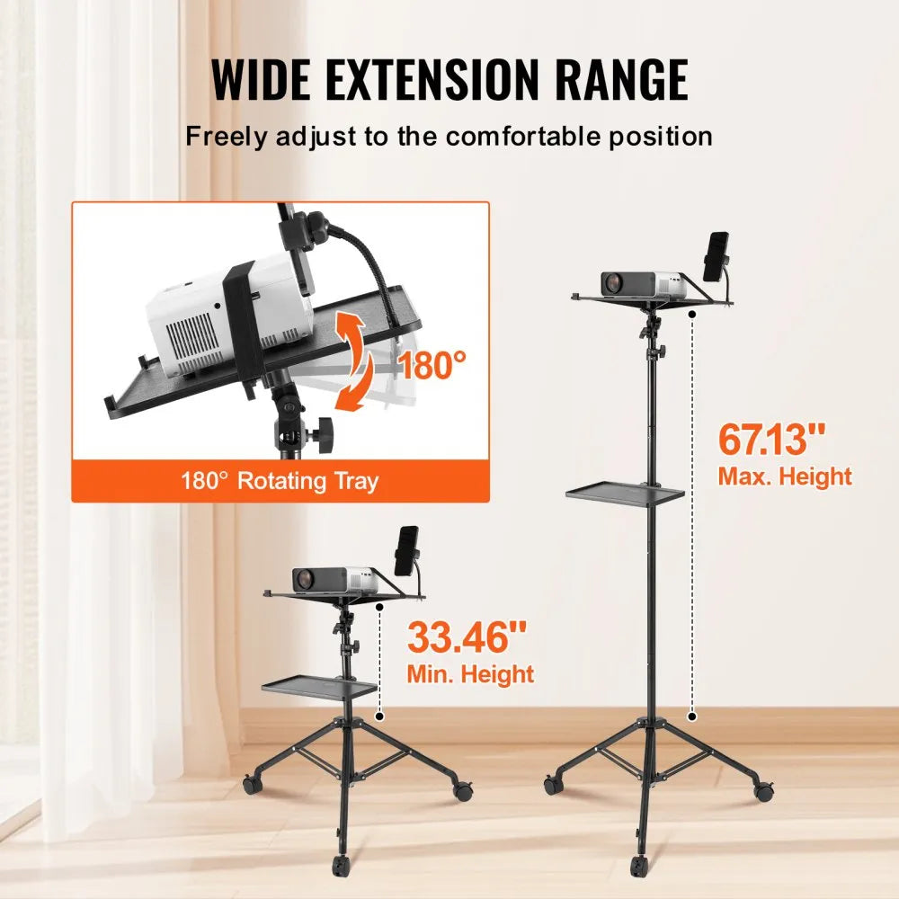 VEVOR Projector Stand with Wheels Laptop Stand Tripod Height from 31.3 to 67.3