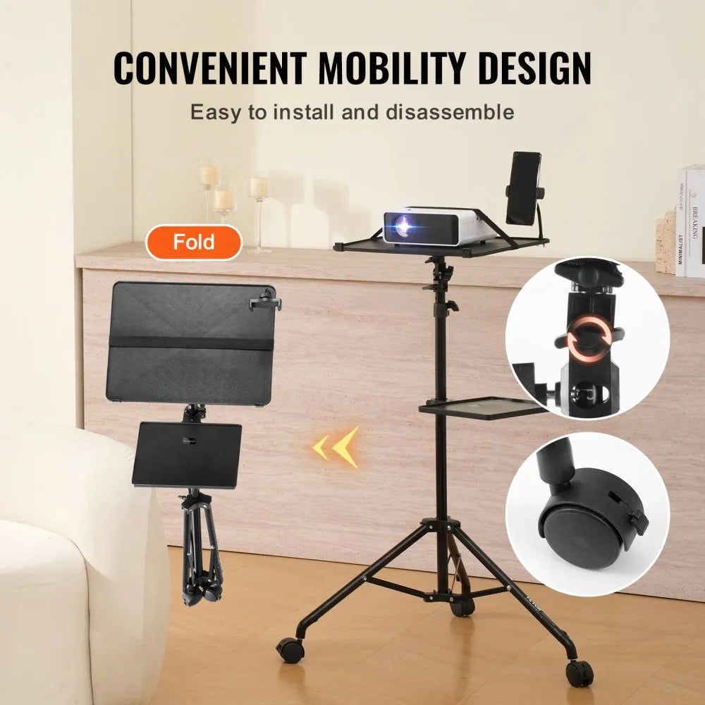 VEVOR Projector Stand with Wheels Laptop Stand Tripod Height from 31.3 to 67.3