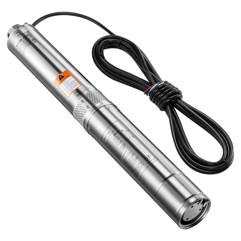 VEVOR 1HP Deep Well Submersible Pump Stainless Steel Water Pump 31.7 GPM 207 ft