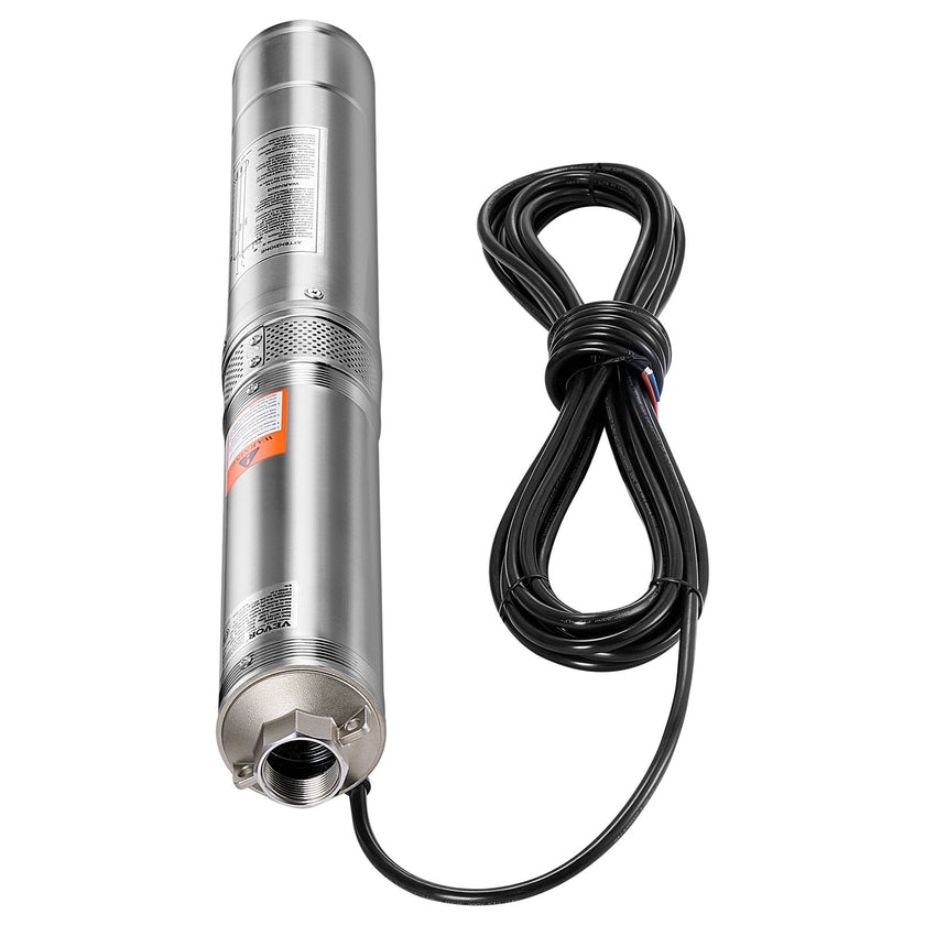 VEVOR 1HP Deep Well Submersible Pump Stainless Steel Water Pump 31.7 GPM 207 ft